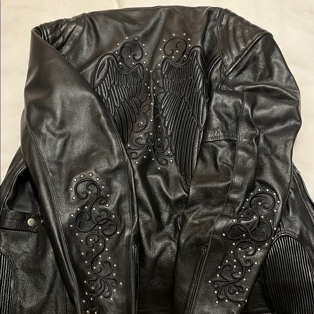 Open Road Brands Black Leather Motorcycle Jacket with Embroidery